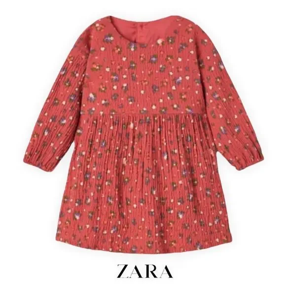 Zara | Dresses | Zarakids Red Textured Floral Dress | Poshmark